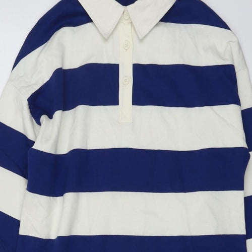 Marks and Spencer Girls Blue Striped Cotton A-Line Size 12-13 Years Collared Button