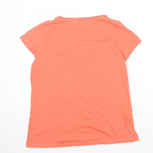 Marks and Spencer Womens Orange 100% Cotton Basic T-Shirt Size 14 V-Neck