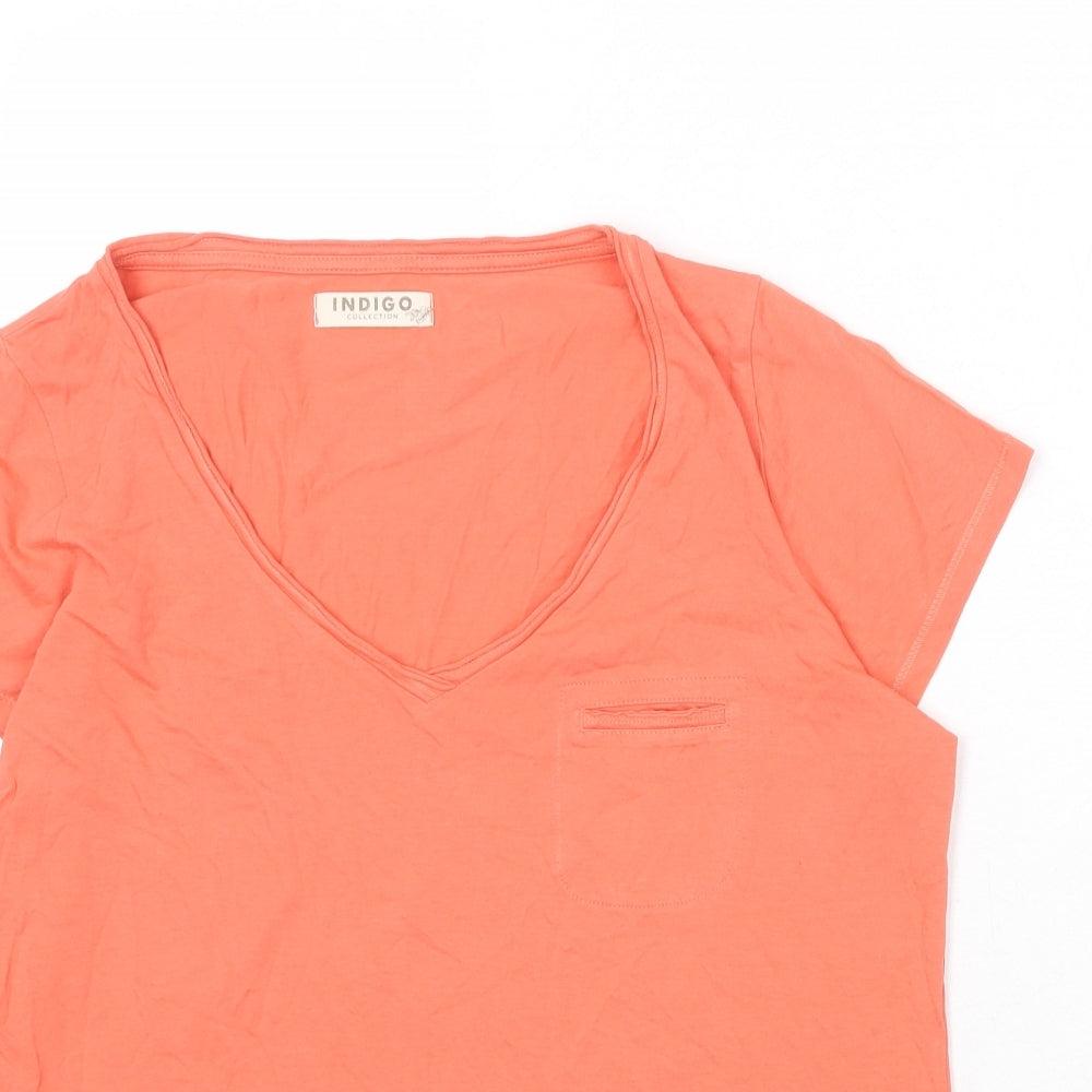 Marks and Spencer Womens Orange 100% Cotton Basic T-Shirt Size 14 V-Neck