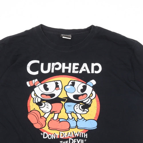 Cuphead Mens Black Cotton T-Shirt Size XL Round Neck