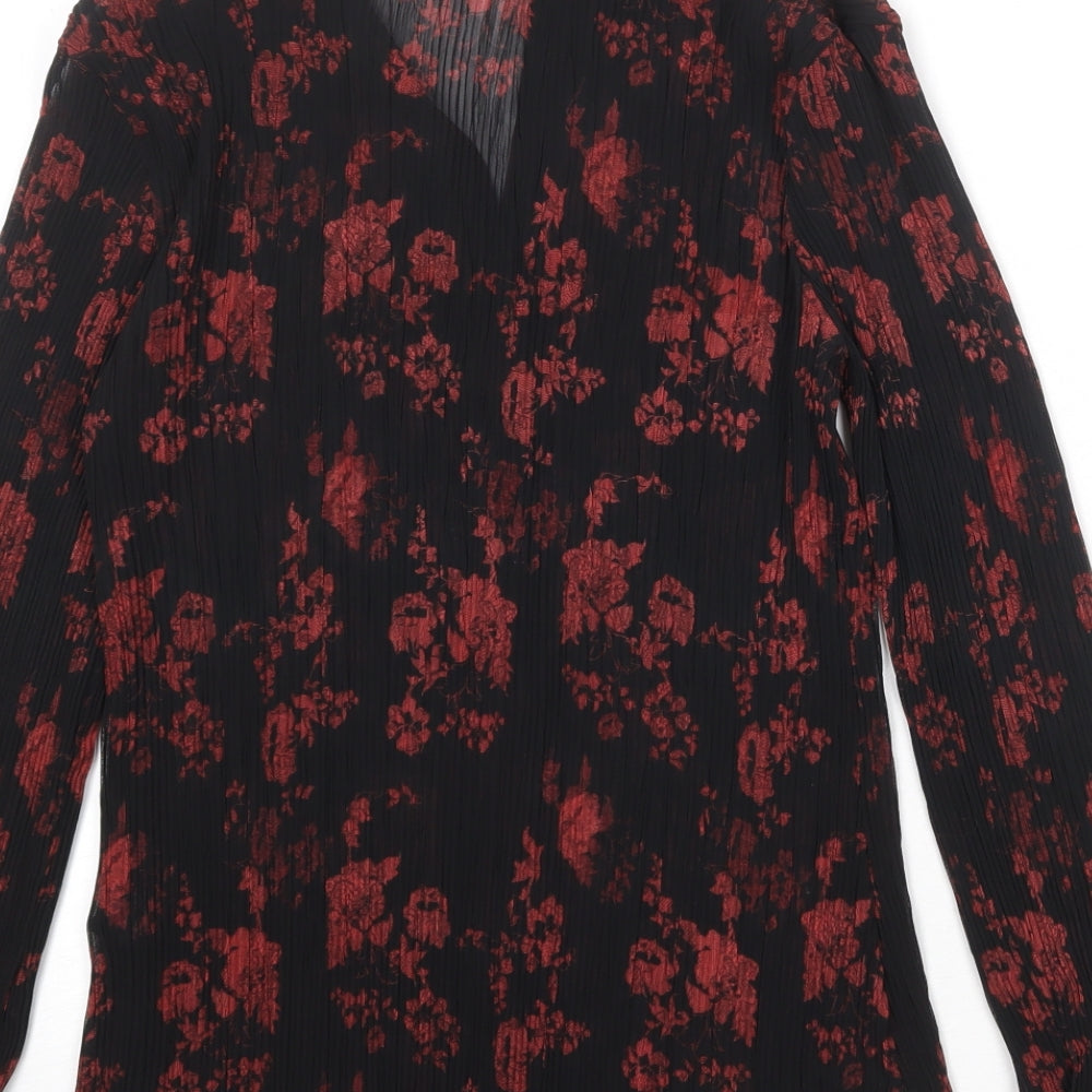 Marks and Spencer Womens Black Floral Polyester Basic Button-Up Size 16 Collared