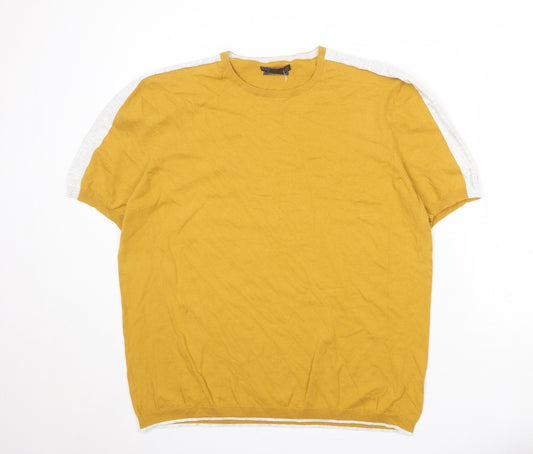 Marks and Spencer Mens Yellow Round Neck Cotton Pullover Jumper Size 2XL Short Sleeve