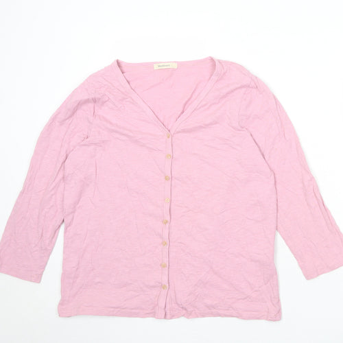 Woolovers Womens Pink 100% Cotton Basic Button-Up Size L V-Neck