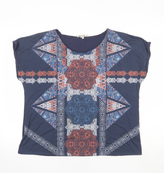 M&Co Womens Blue Geometric Polyester Basic T-Shirt Size 20 Round Neck