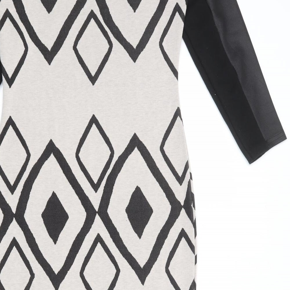 River Island Womens Beige Argyle/Diamond Polyester A-Line Size 10 Round Neck Pullover