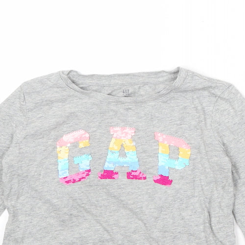 Gap Girls Grey 100% Cotton Basic T-Shirt Size S Round Neck Pullover