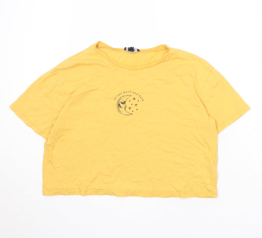 New Look Womens Yellow 100% Cotton Basic T-Shirt Size 12 Round Neck - To The Moon And Back