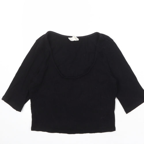 H&M Womens Black Viscose Basic T-Shirt Size M Scoop Neck