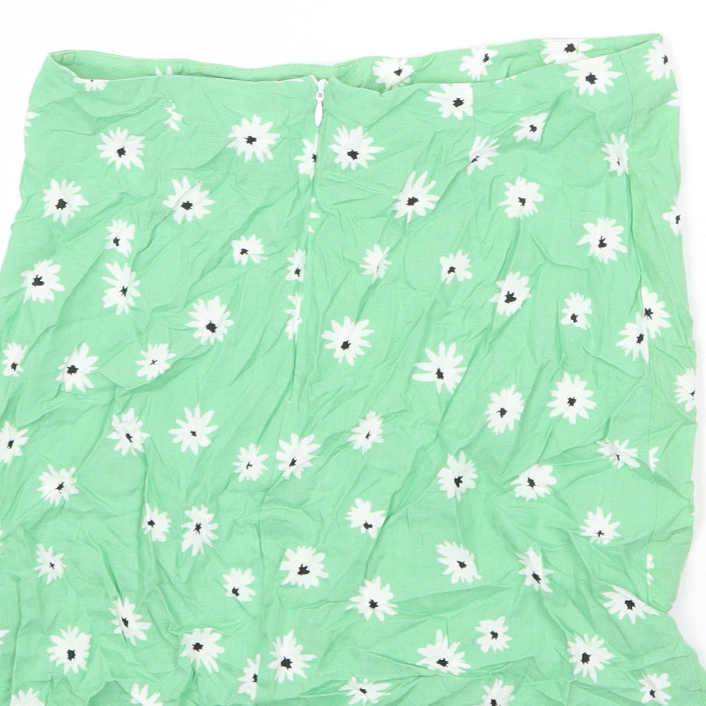 New Look Womens Green Floral Viscose A-Line Skirt Size 10 Zip