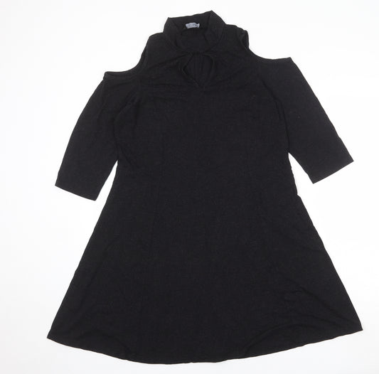 Dorothy Perkins Womens Black Viscose A-Line Size 16 Round Neck Pullover - Cold Shoulder