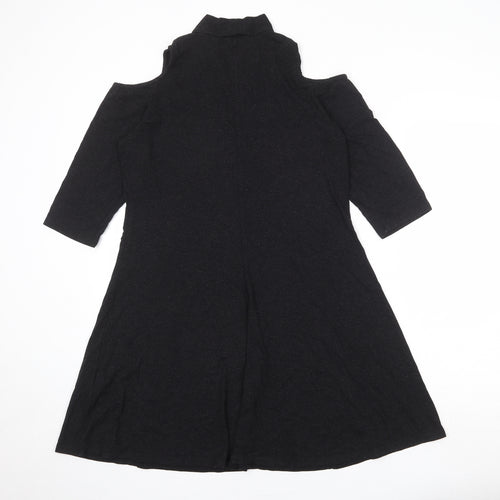 Dorothy Perkins Womens Black Viscose A-Line Size 16 Round Neck Pullover - Cold Shoulder