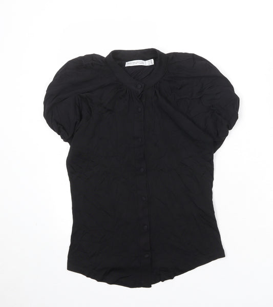 Zara Womens Black Polyester Basic Button-Up Size M Round Neck