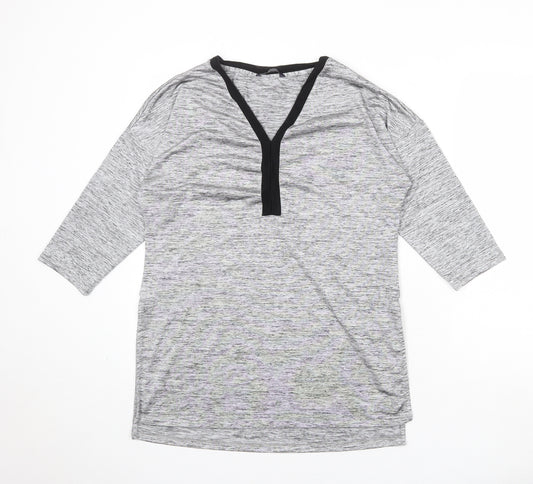 Marks and Spencer Womens Grey Geometric Polyester Basic T-Shirt Size 14 V-Neck
