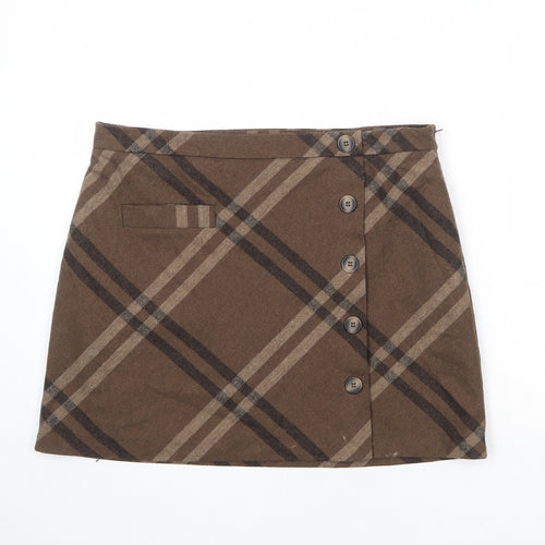 NEXT Womens Brown Plaid Wool A-Line Skirt Size 16 Zip