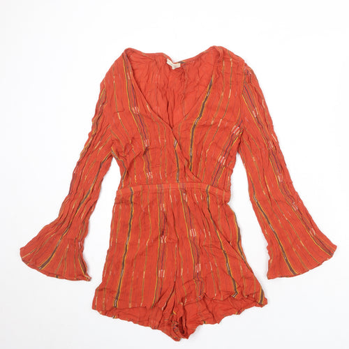 Urban Outfitters Womens Orange Striped Viscose Playsuit One-Piece Size XS Snap
