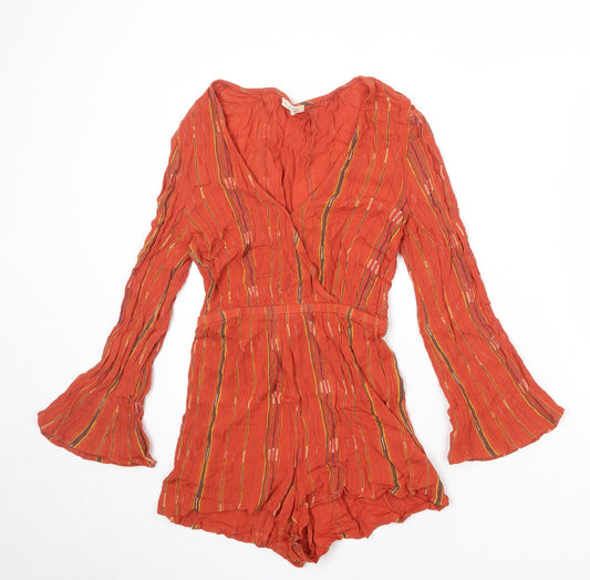 Urban Outfitters Womens Orange Striped Viscose Playsuit One-Piece Size XS Snap