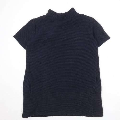 French Connection Womens Blue Cotton A-Line Size 14 High Neck Hook & Eye
