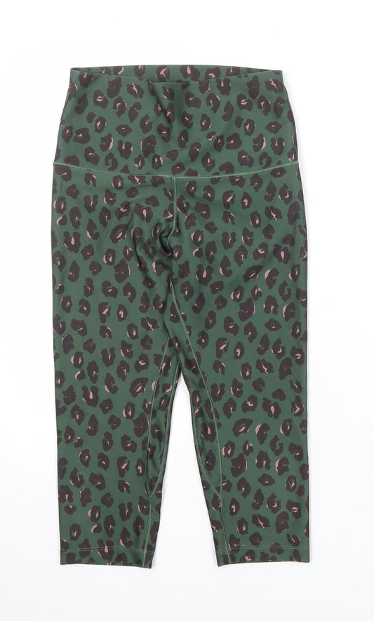 NEXT Womens Green Animal Print Polyester Cropped Leggings Size 10 Regular Pullover - Leopard Print