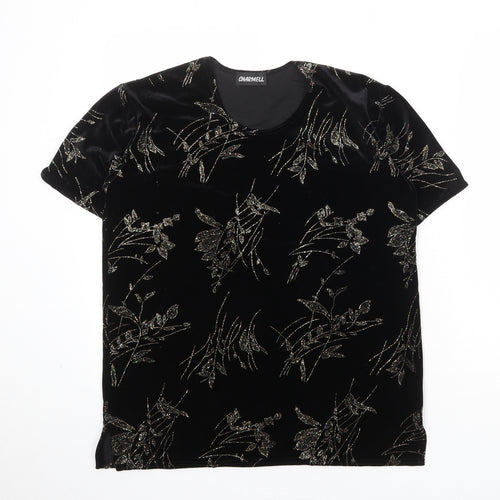 Charmell Womens Black Geometric Polyester Basic T-Shirt Size M Round Neck