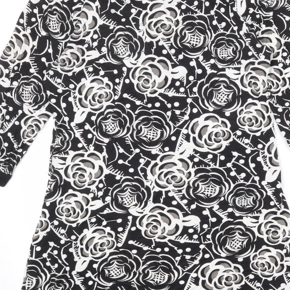 NEXT Womens Black Floral Viscose A-Line Size 16 Round Neck Button