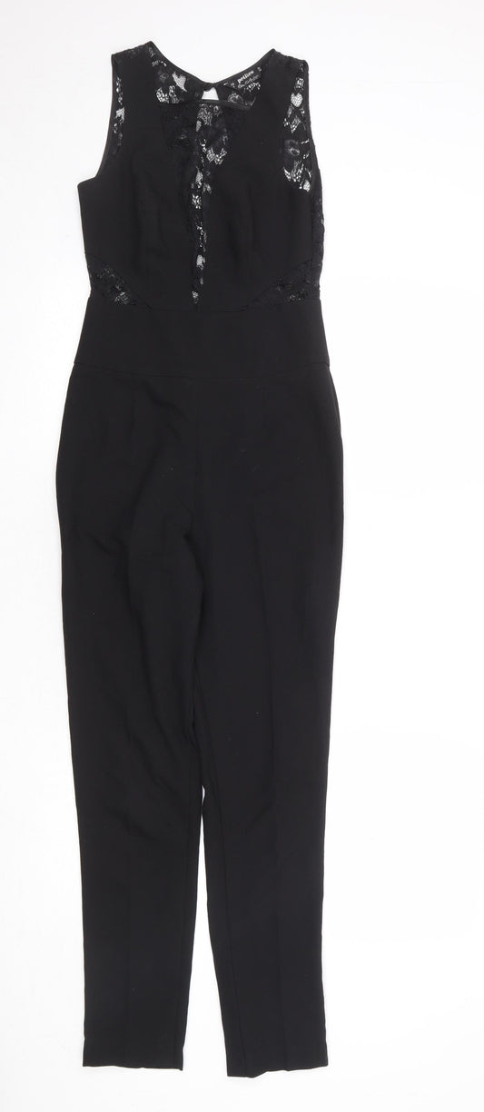 Miss Selfridge Womens Black Polyester Jumpsuit One-Piece Size 6 Zip