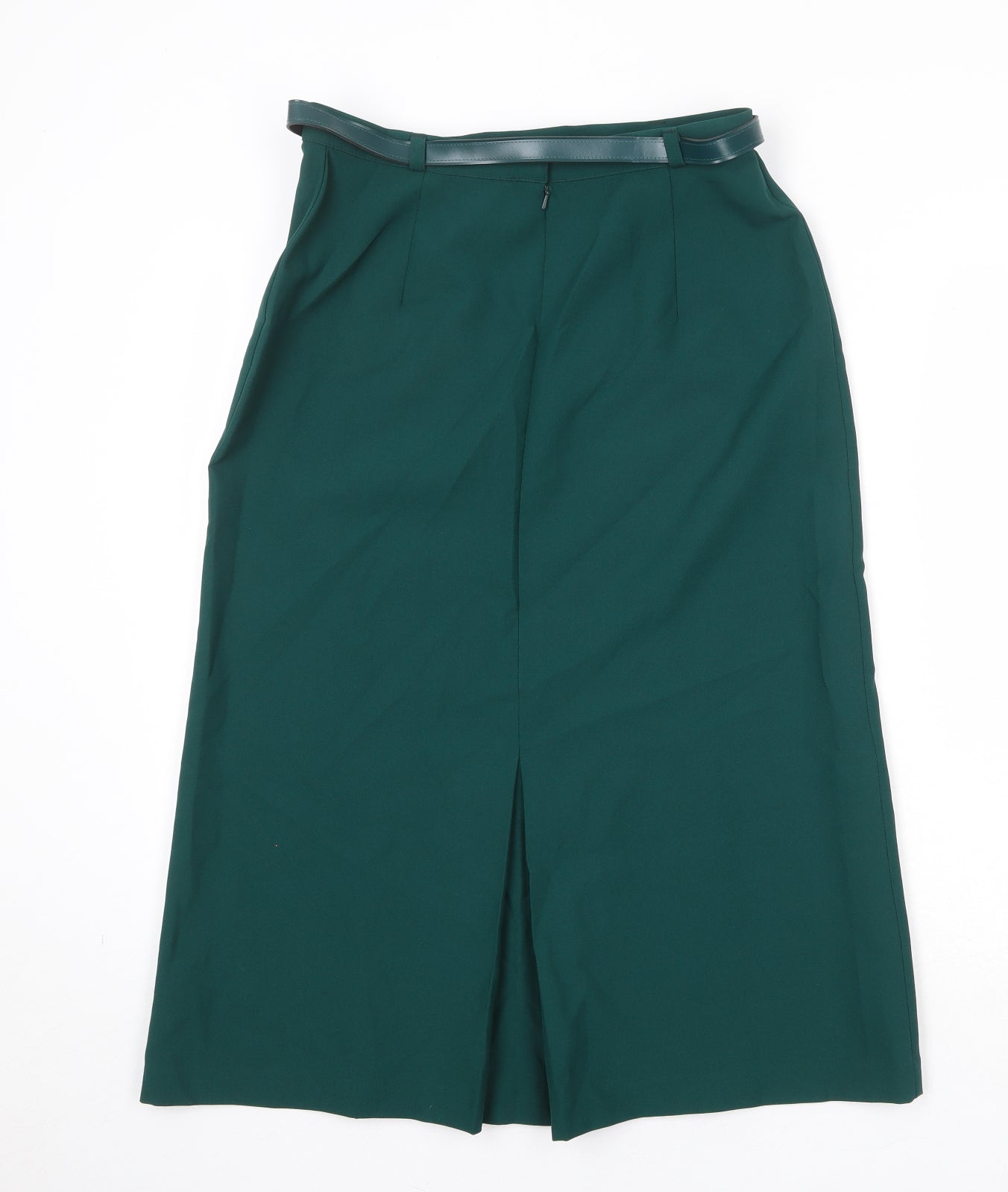 St Michael Womens Green Polyester Pleated Skirt Size 14 Zip - Belt Included