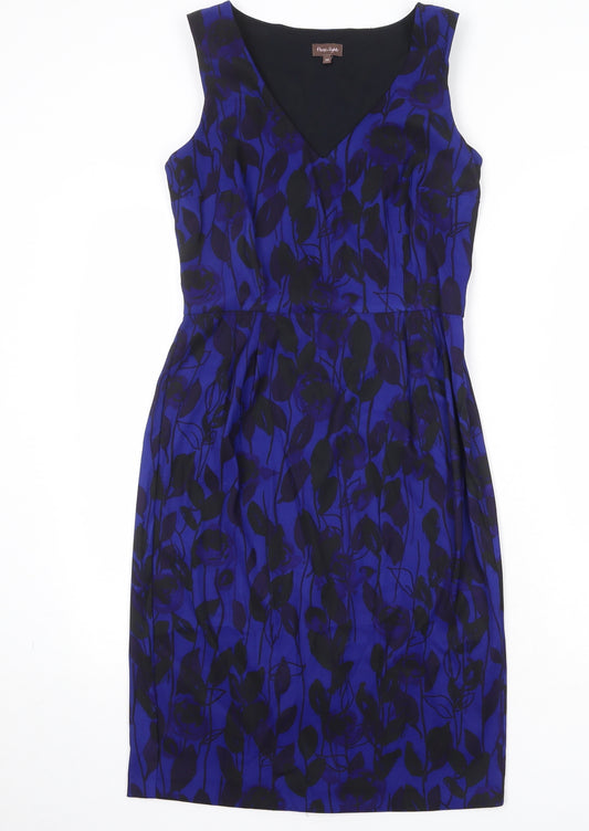 Phase Eight Womens Blue Geometric Polyester Shift Size 10 V-Neck Zip