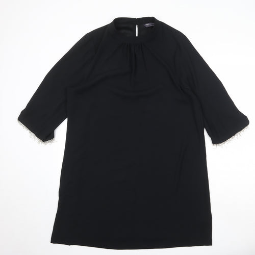 Marks and Spencer Womens Black Polyester A-Line Size 16 Round Neck Button