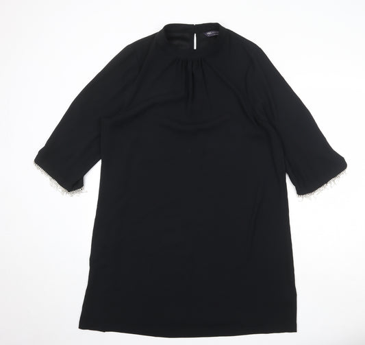Marks and Spencer Womens Black Polyester A-Line Size 16 Round Neck Button