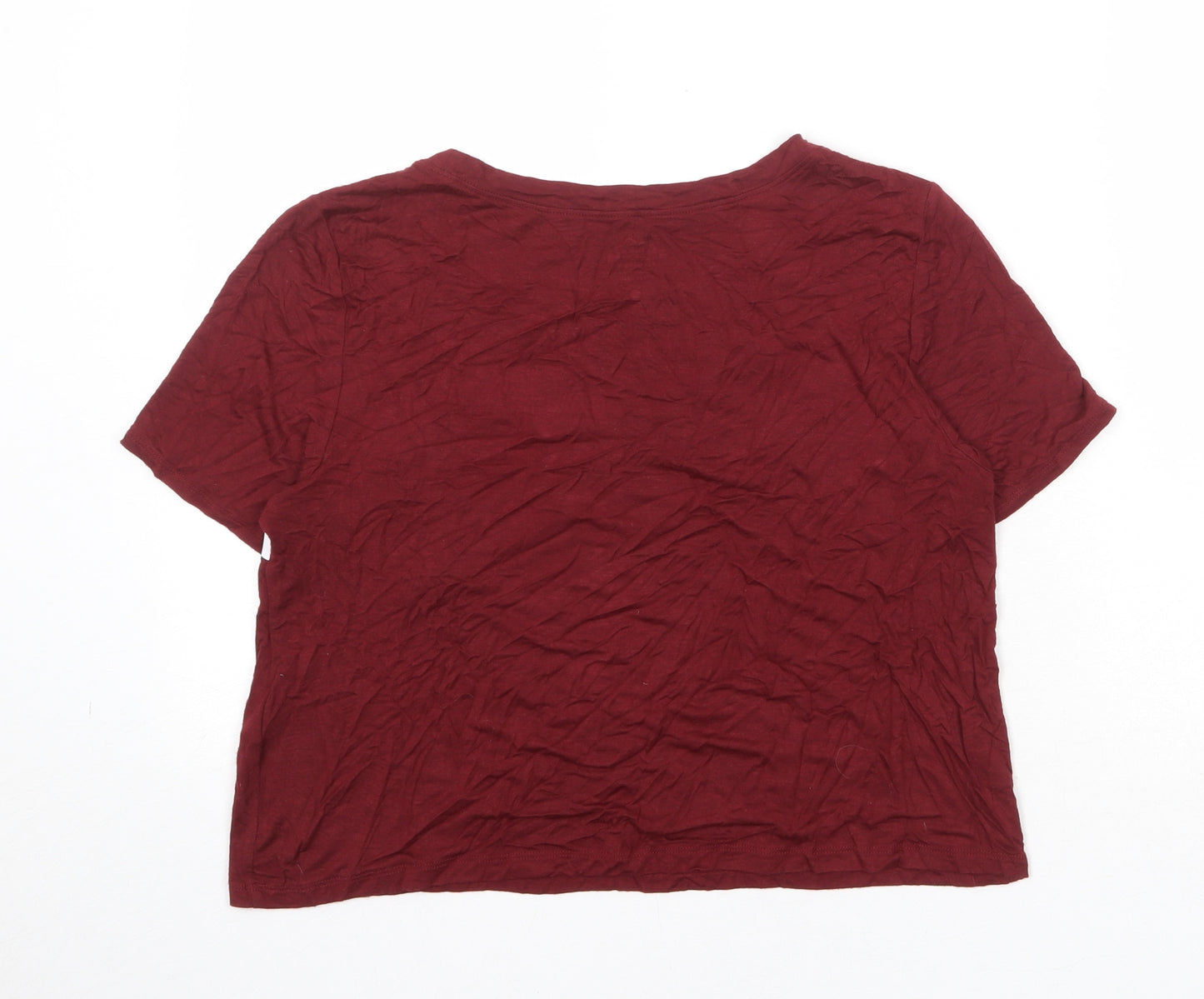 Hollister Womens Red Viscose Basic T-Shirt Size S Round Neck - Flower Detail