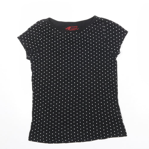 BHS Womens Black Polka Dot 100% Cotton Basic T-Shirt Size 14 Round Neck