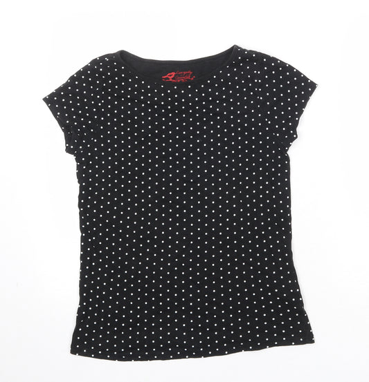 BHS Womens Black Polka Dot 100% Cotton Basic T-Shirt Size 14 Round Neck