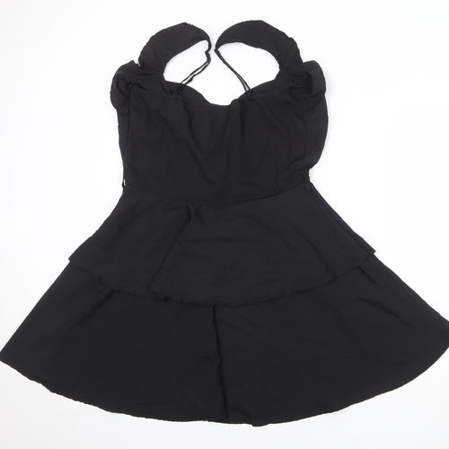 Boohoo Womens Black Polyester Skater Dress Size 16 V-Neck Zip