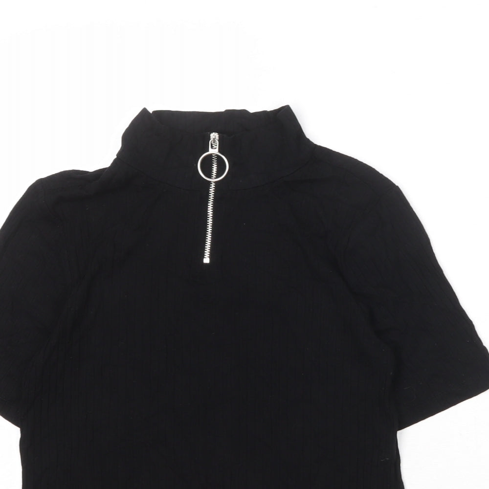 Select Womens Black Viscose Basic T-Shirt Size 12 Mock Neck