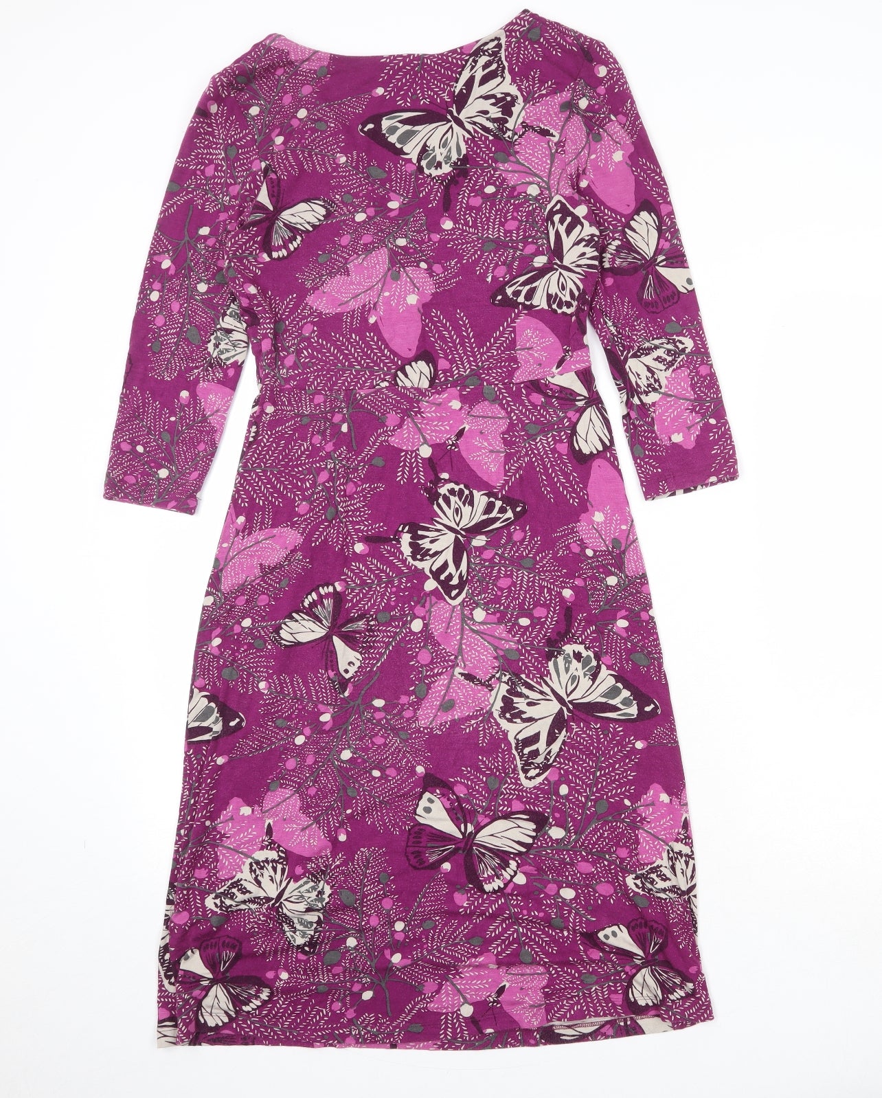 White Stuff Womens Purple Geometric Viscose A-Line Size 10 V-Neck Pullover - Butterfly Pattern