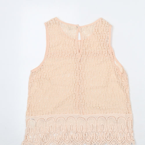 River Island Womens Pink Geometric Cotton Basic Blouse Size 12 Round Neck