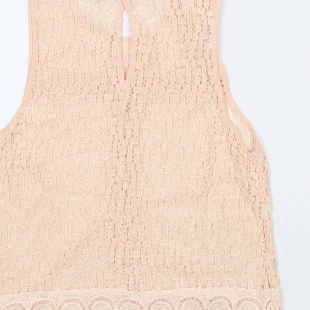 River Island Womens Pink Geometric Cotton Basic Blouse Size 12 Round Neck