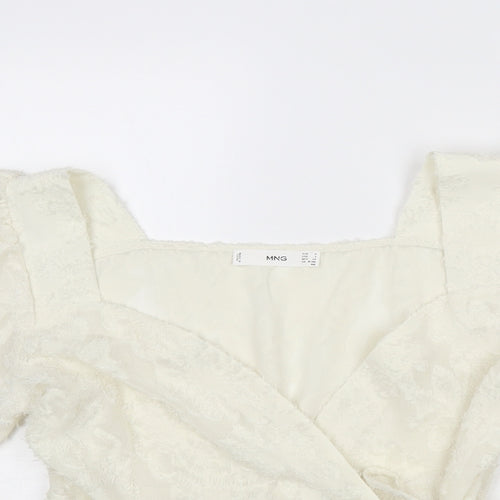 Mango Womens Ivory Floral Polyester Wrap Blouse Size S V-Neck