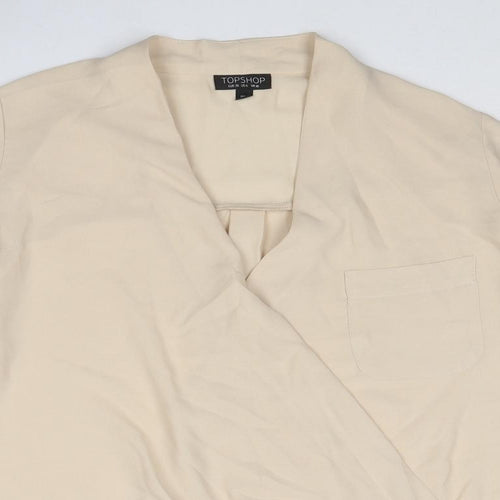 Topshop Womens Beige Polyester Basic Blouse Size 10 V-Neck