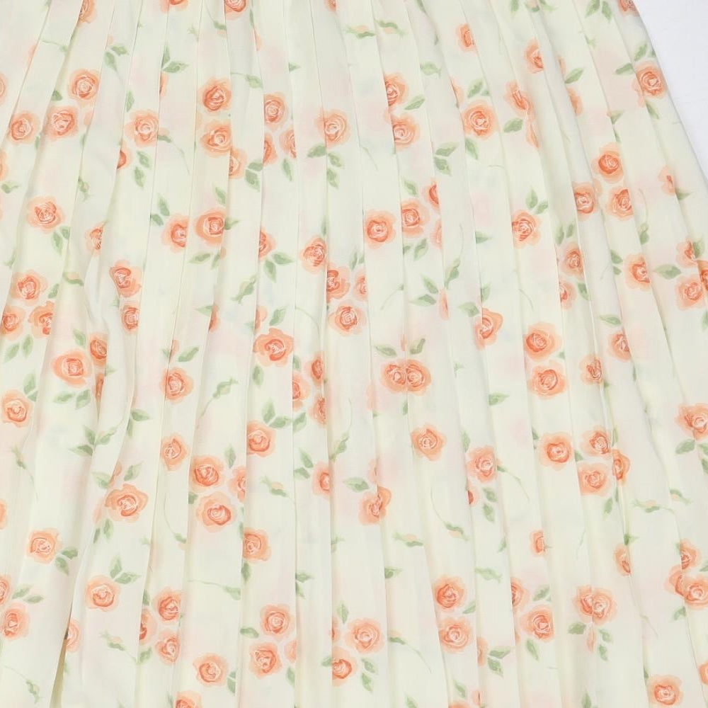 Debenhams Womens Ivory Floral Polyester Pleated Skirt Size 12