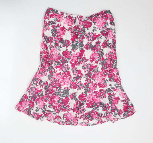 Tina Taylor Womens Pink Floral Linen A-Line Skirt Size 12 Zip