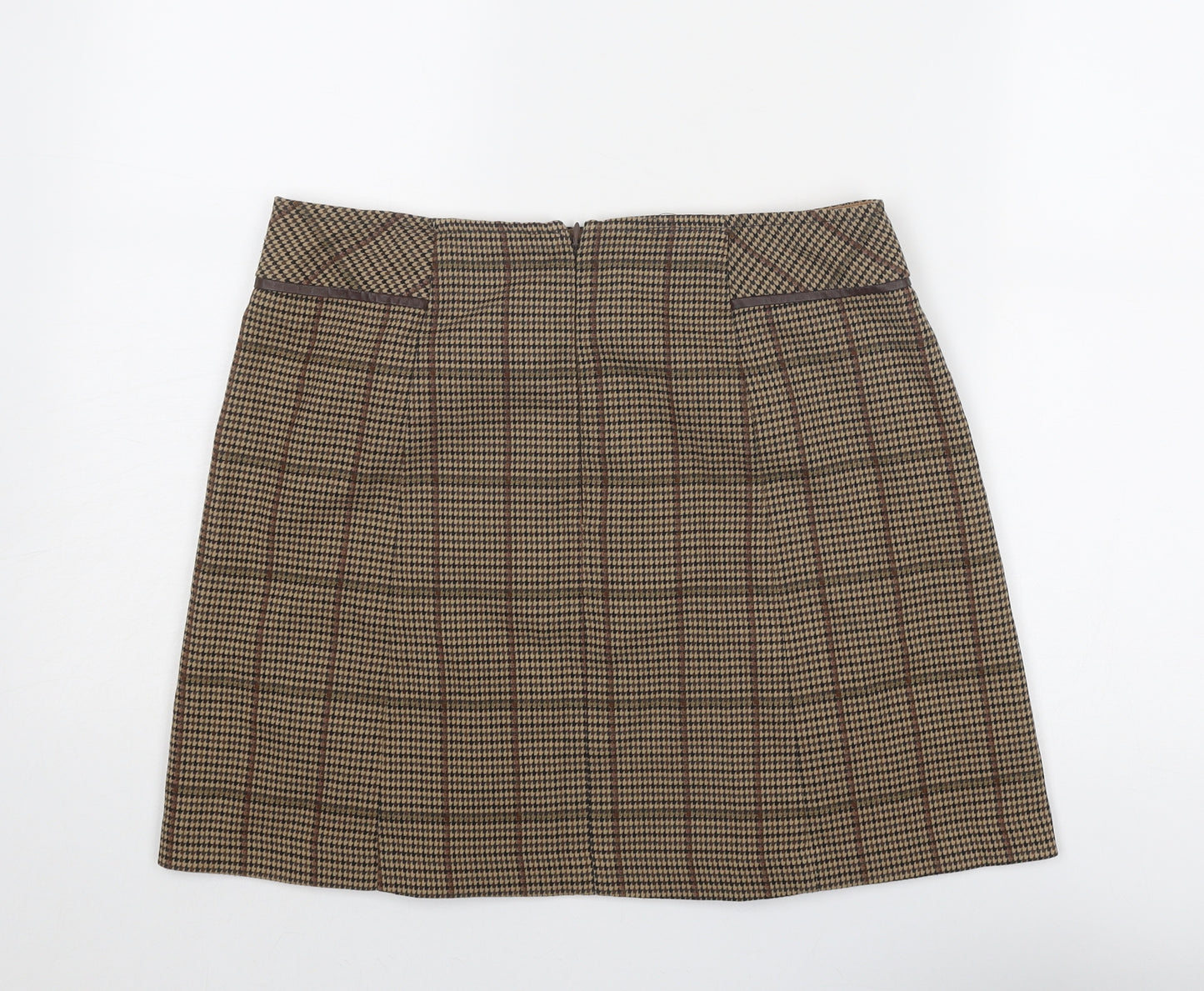 NEXT Womens Brown Plaid Polyester A-Line Skirt Size 12 Zip