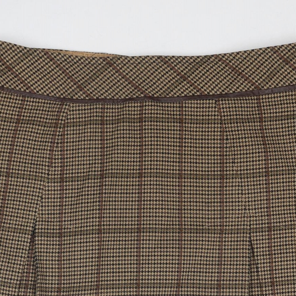 NEXT Womens Brown Plaid Polyester A-Line Skirt Size 12 Zip