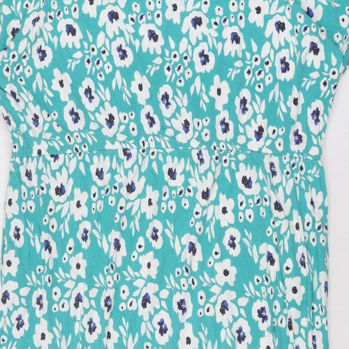 Woolovers Womens Blue Floral Viscose T-Shirt Dress Size XL V-Neck Pullover