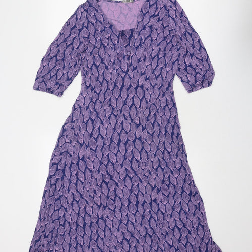 Patra Womens Purple Geometric Viscose Trapeze & Swing Size S Square Neck Pullover - Leaf Pattern