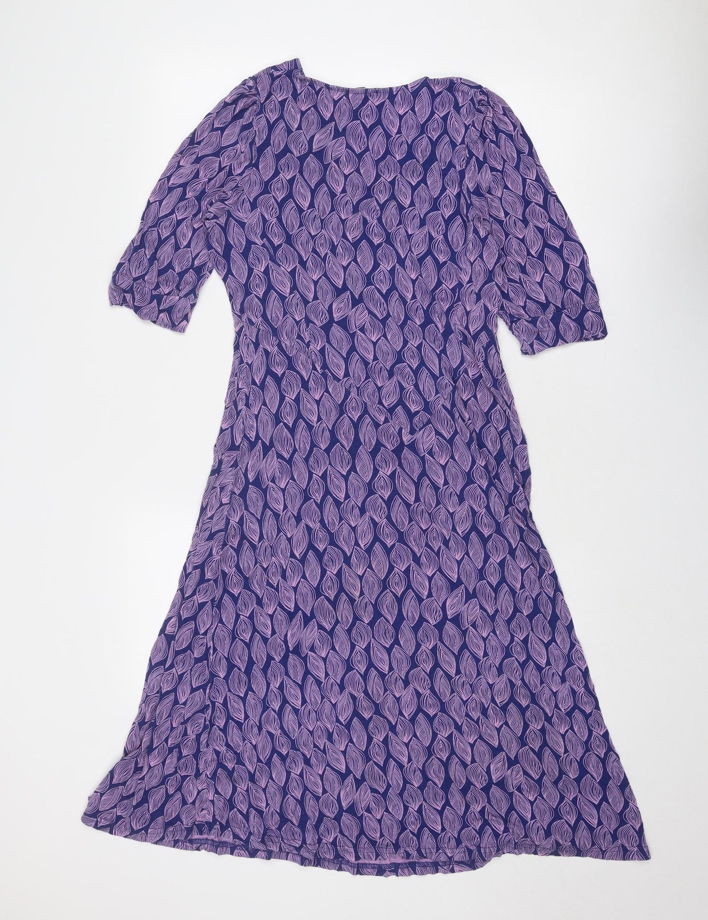 Patra Womens Purple Geometric Viscose Trapeze & Swing Size S Square Neck Pullover - Leaf Pattern
