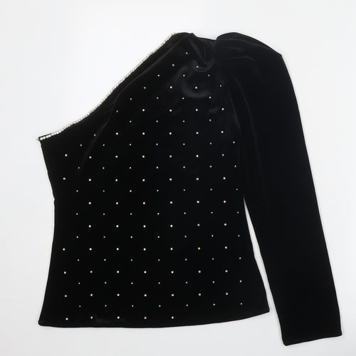 NB Avenue Womens Black Cotton Basic Blouse Size L One Shoulder