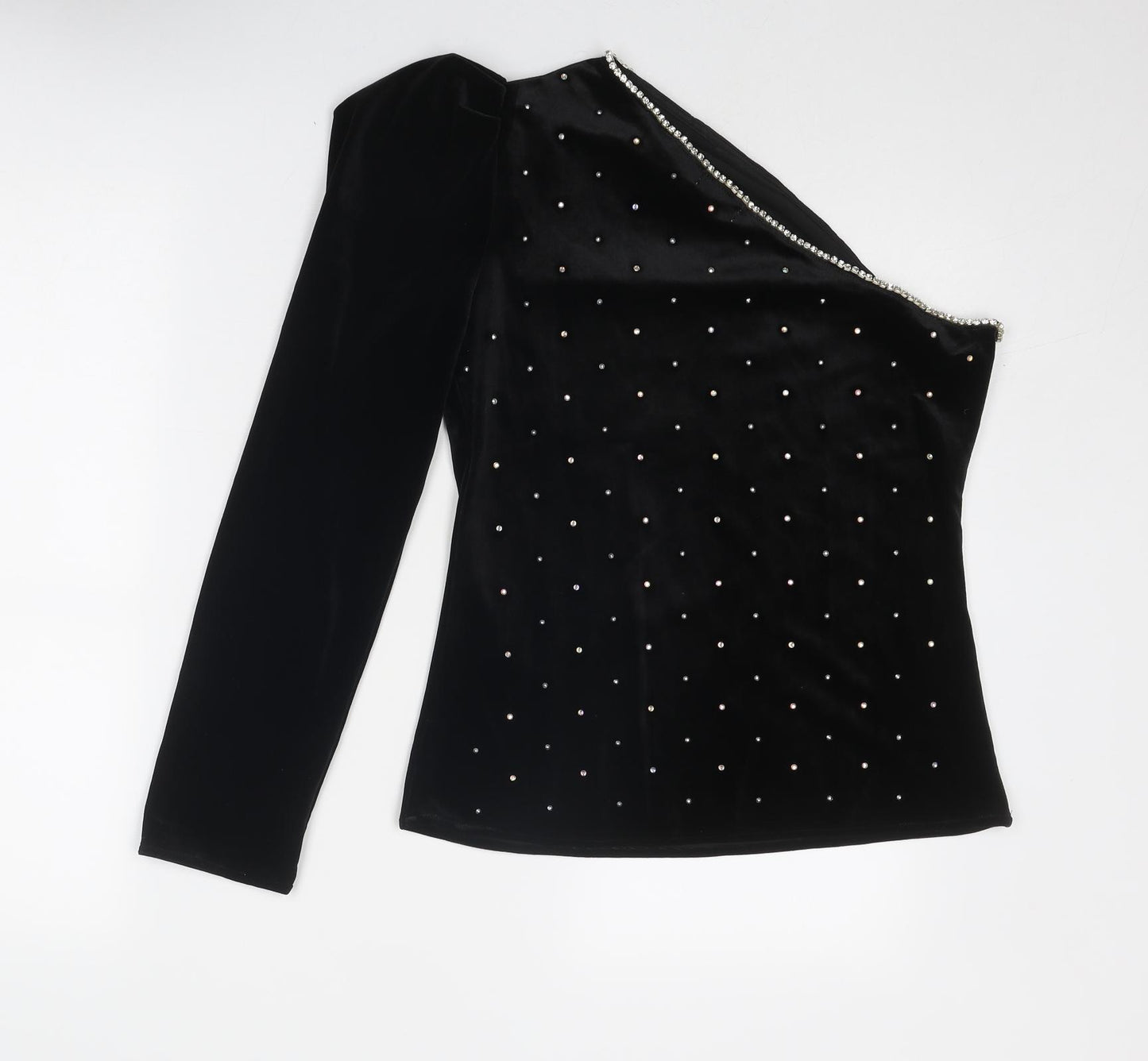 NB Avenue Womens Black Cotton Basic Blouse Size L One Shoulder