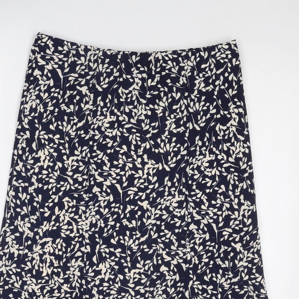 David Nieper Womens Blue Geometric Polyester Swing Skirt Size 14 - Leaf Pattern