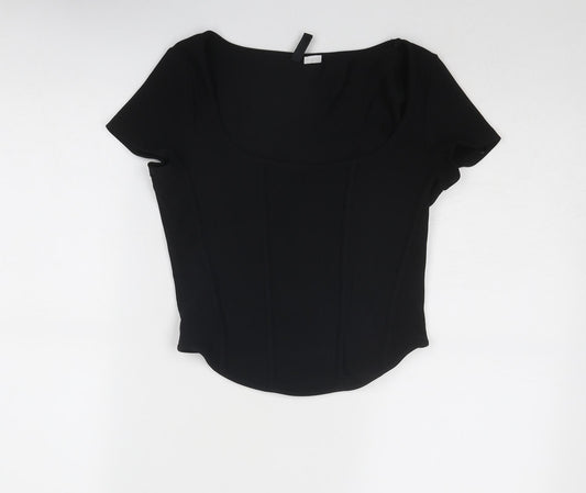 Divided by H&M Womens Black Polyester Basic T-Shirt Size S Round Neck